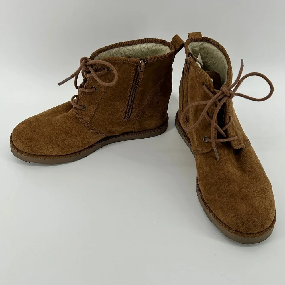 Dunes Kim Brown Faux Suede Lined Hidden Wedge Ankle Boots 9M Fall Streetwear